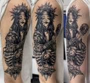 Black and grey gothic nun tattoo sleeve by Don Davis at Art In Motion Tattoos, Colorado Springs