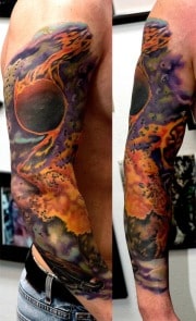 tattoo sleeve of the universe on the right arm, in colorado springs.