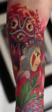 mononoke tattoo, part of sleeve, tattoo shop.
