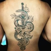 Snake-and-sword-with-wildflowers-on-back