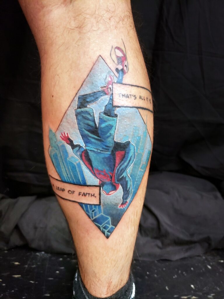 color miles morales tattoo done by mark jones at art in motion tattoos, Colorado Springs