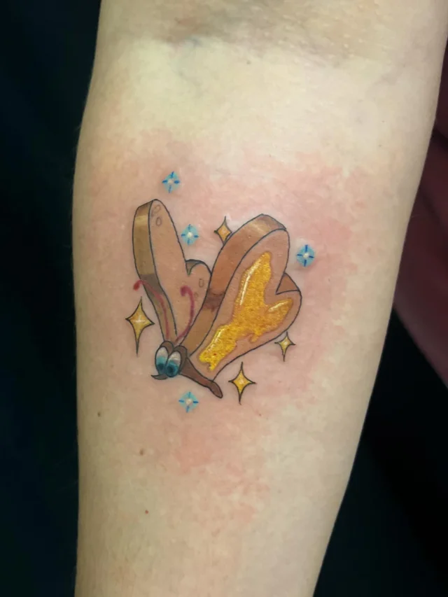 Butterfly from Alice In Wonderland by Mark at Art In Motion Tattoos.  #aliceinwonderland #aliceinwonderlandtattoo #butterfly #butterflytattoo #breadandbutterfly #coloradosprings #coloradospringstattooartist #artinmotiontattoostudio #colortattoo #tattoo #ink #inked