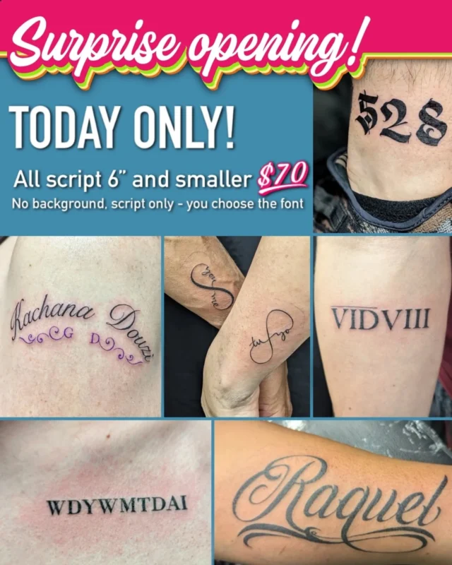 Surprise cancellation today so I'm looking to fill some extra time. Come swing by!
.
#tattoo #finelinetattoos #scripttattoo #letteringtattoo #coloradospringstattooshop #coloradospringstattooartist #coloradospringsbusiness #coloradospringssmallbusiness #coloradospringstattoo