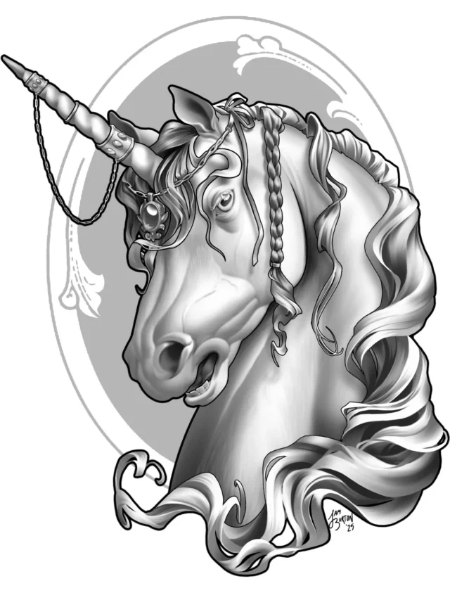 AVAILABLE TATTOO DESIGN 
Dark, moody, majestic unicorn. Must be fairly large to accommodate detail (Thigh preferred). This is a 'wanna-do' piece I'm motivated to have in my portfolio, so I'm offering a reasonable flat price. Call/text for more info and to get scheduled: 719-452-1186

#coloradotattooers #coloradotattooartist #coloradotattooshop #coloradospringstattooshop #coloradospringstattooartist #coloradotattoo #unicorntattoo #fantasytattoo #thelastunicorn